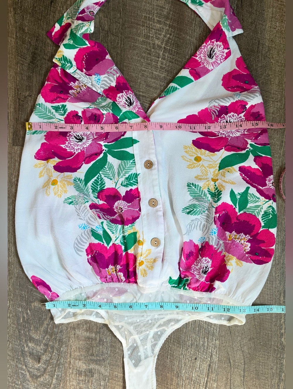 Free People Intimately Offshore Floral Button-Down Halter Bodysuit Womens S Whit - Picture 9 of 13